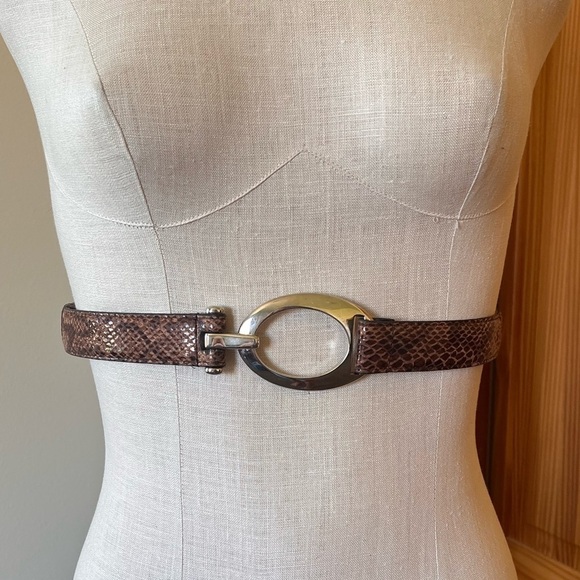 Genuine Leather Snakeskin Print Adjustable Thin Belt Silver Buckle main image 6